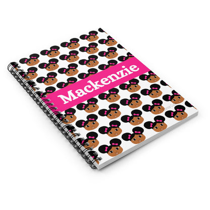 Personalized Afro Puffs and Pink Bows Cocoa Cutie Spiral Notebook - Ruled Line