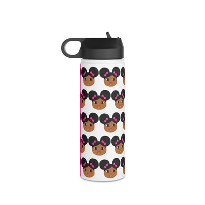 Afro Puffs & Pink Bows Cocoa Cutie Stainless Steel Water Bottle