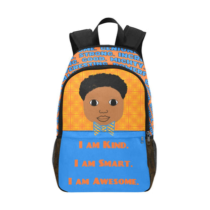 BACKPACK SET "I AM" Cocoa Cutie Affirmations Boy Orange/Blue-(Four Skin Tones) Bundle