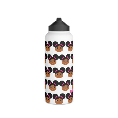 Afro Puffs & Pink Bows Cocoa Cutie Stainless Steel Water Bottle