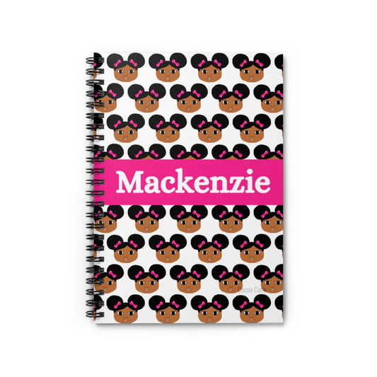 Personalized Afro Puffs and Pink Bows Cocoa Cutie Spiral Notebook - Ruled Line