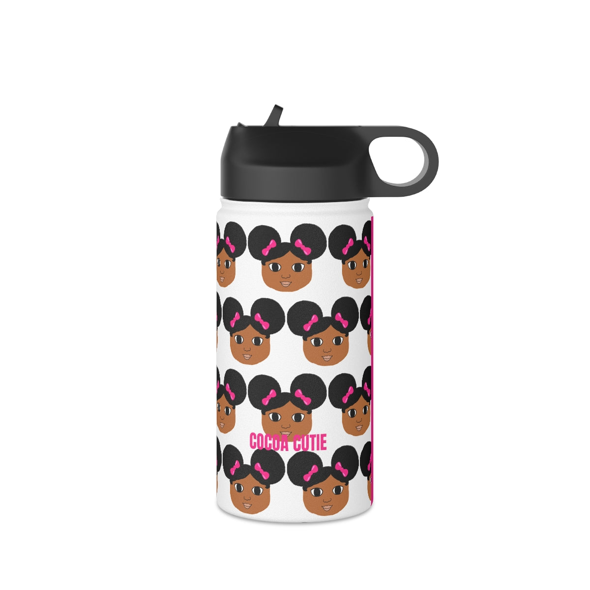 Afro Puffs & Pink Bows Cocoa Cutie Stainless Steel Water Bottle