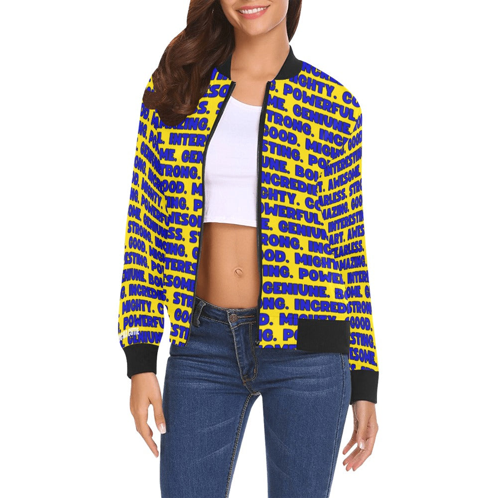 I Am Affirmations Cocoa Cutie Bomber Jacket(Women and Kid's Sizes) - BOY Yellow/Blue