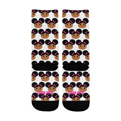 Afro Puffs and Pink Bows Cocoa Cutie Kid's Socks (Three Skin Tones)