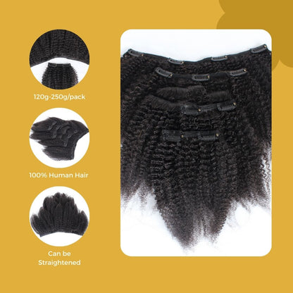 Afro Curly Clip in Hair Extensions - 7 Pcs - with a Free Eye Lash Extensions