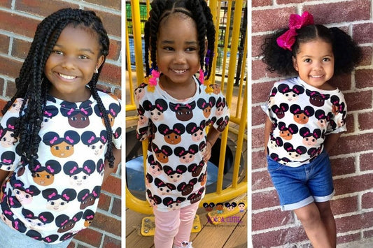 OUR FAVORITE TEE-AFRO PUFFS AND PINK BOWS COCOA CUTIES Kids Performance Tee