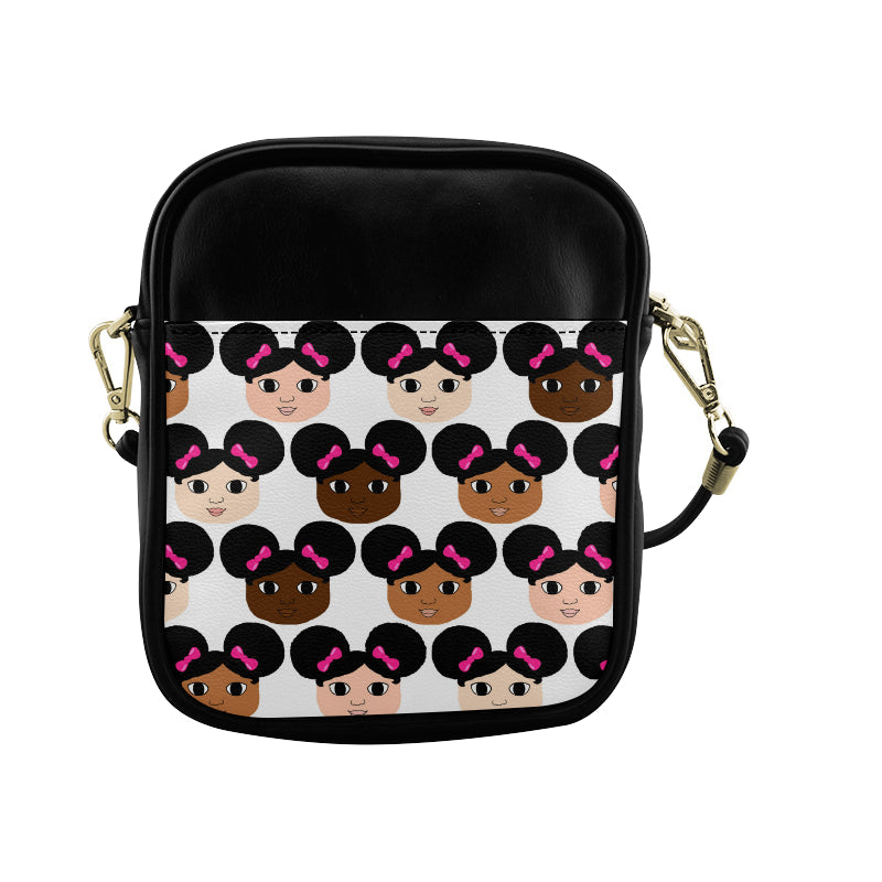Cocoa Cuties Afro Puffs and Pink Bows Purse-Faux Leather PINK