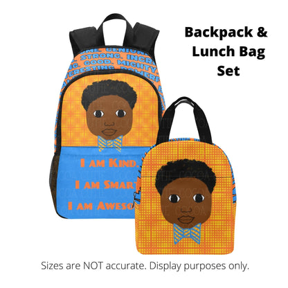 BACKPACK SET "I AM" Cocoa Cutie Affirmations Boy Orange/Blue-(Four Skin Tones) Bundle