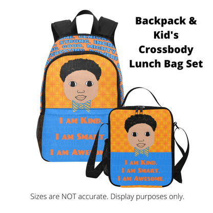 BACKPACK SET "I AM" Cocoa Cutie Affirmations Boy Orange/Blue-(Four Skin Tones) Bundle