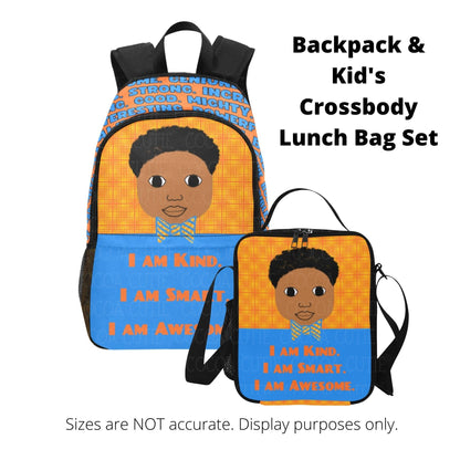 BACKPACK SET "I AM" Cocoa Cutie Affirmations Boy Orange/Blue-(Four Skin Tones) Bundle