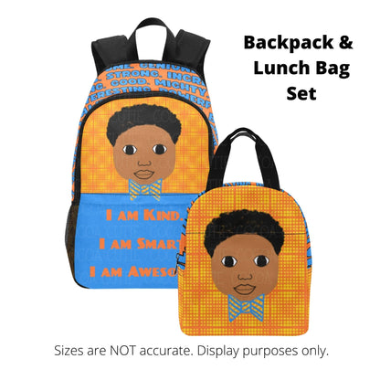 BACKPACK SET "I AM" Cocoa Cutie Affirmations Boy Orange/Blue-(Four Skin Tones) Bundle