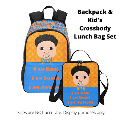 BACKPACK SET "I AM" Cocoa Cutie Affirmations Boy Orange/Blue-(Four Skin Tones) Bundle