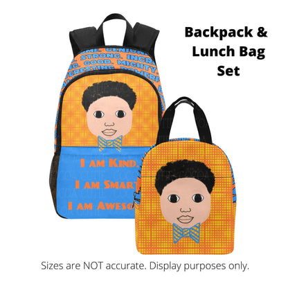 BACKPACK SET "I AM" Cocoa Cutie Affirmations Boy Orange/Blue-(Four Skin Tones) Bundle