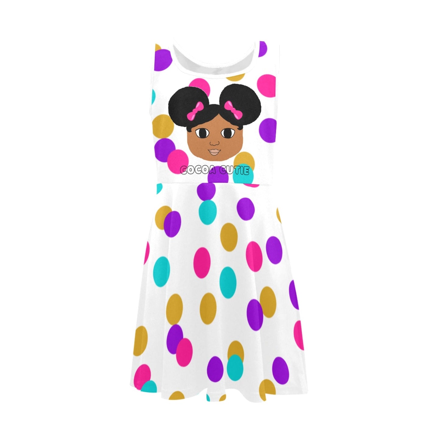 I AM Cocoa Cutie Kid's Sleeveless Dress (Three Skin Tones) -POLKA DOTS