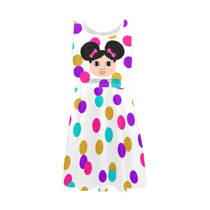 I AM Cocoa Cutie Kid's Sleeveless Dress (Three Skin Tones) -POLKA DOTS