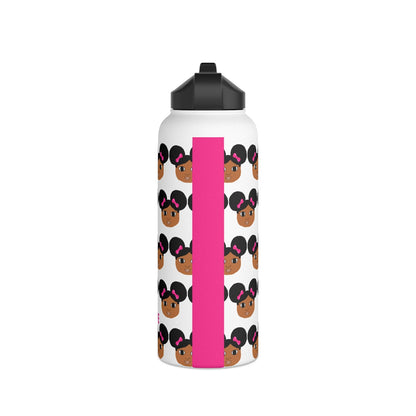 Afro Puffs & Pink Bows Cocoa Cutie Stainless Steel Water Bottle