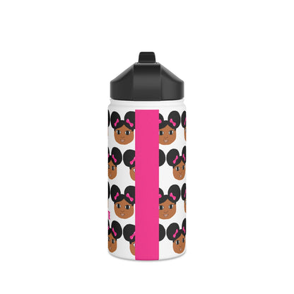 Afro Puffs & Pink Bows Cocoa Cutie Stainless Steel Water Bottle