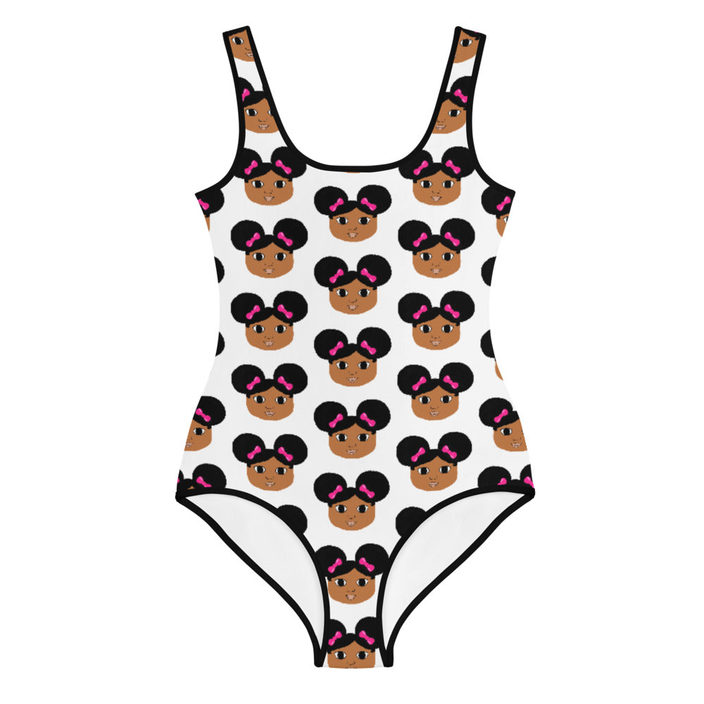 Afro Puffs and Pink Bows "Jordyn" Cocoa Cutie Youth Swimsuit(8-20)