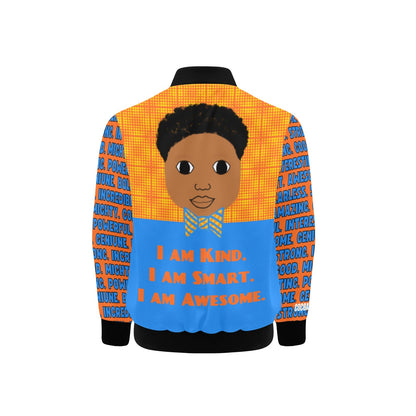 I Am Affirmations Cocoa Cutie Bomber Jacket(Women and Kid's Sizes) - BOY Orange/Blue