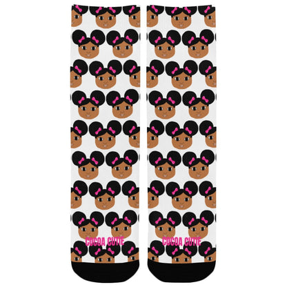 Afro Puffs and Pink Bows Cocoa Cutie Kid's Socks (Three Skin Tones)