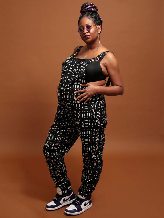 BLACK OVERALLS - AFRICAN PRINT