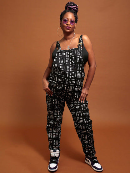 BLACK OVERALLS - AFRICAN PRINT