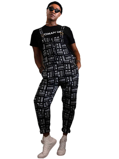 BLACK OVERALLS - AFRICAN PRINT