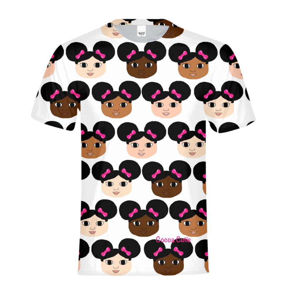 OUR FAVORITE TEE-AFRO PUFFS AND PINK BOWS COCOA CUTIES Kids Performance Tee