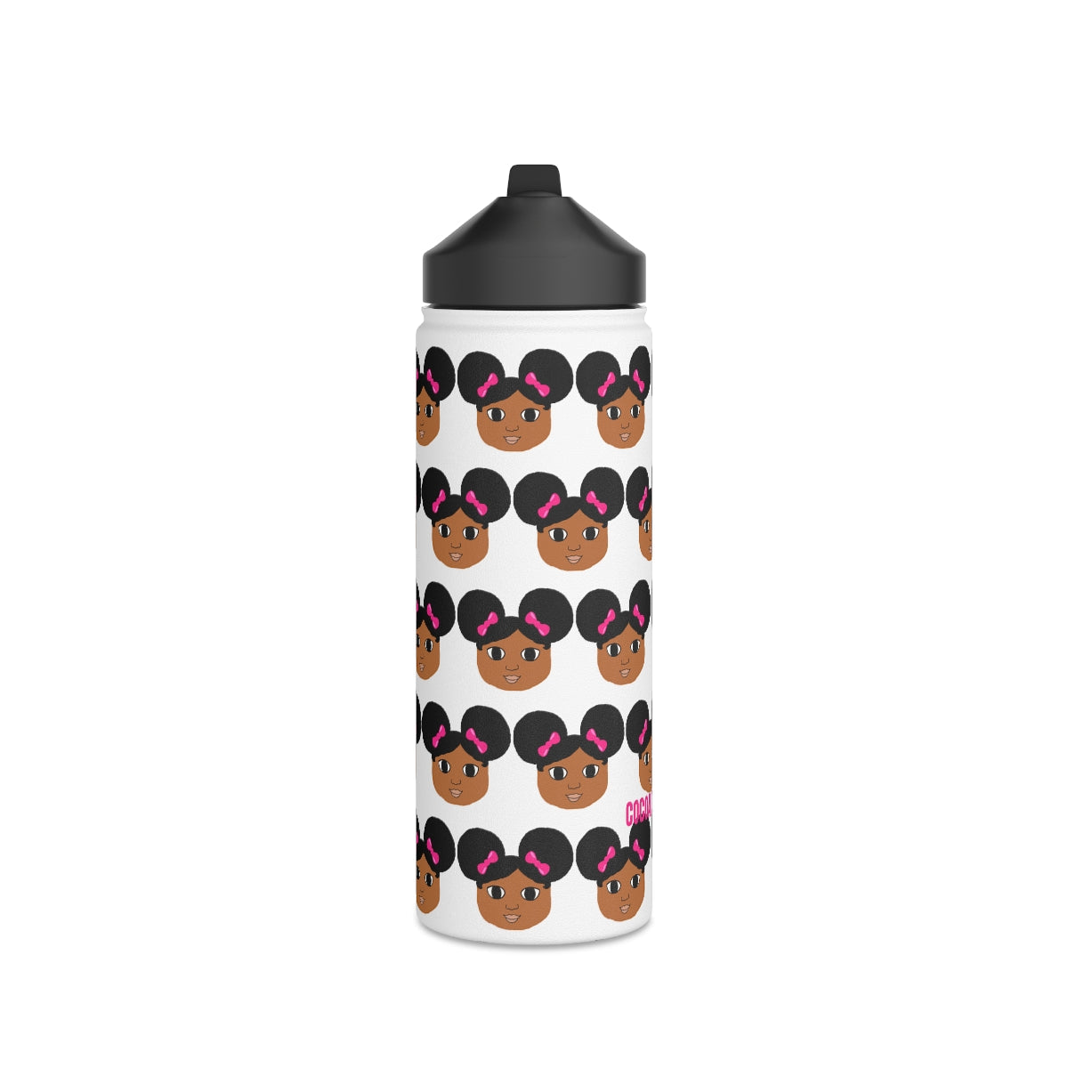 Afro Puffs & Pink Bows Cocoa Cutie Stainless Steel Water Bottle