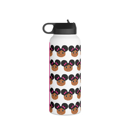 Afro Puffs & Pink Bows Cocoa Cutie Stainless Steel Water Bottle