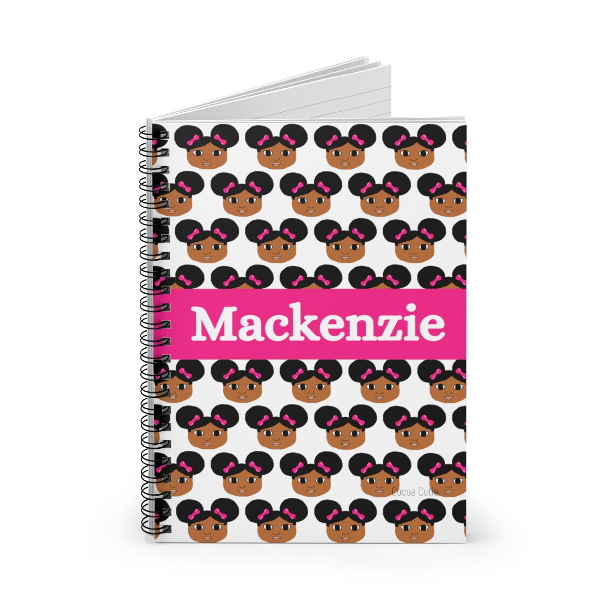 Personalized Afro Puffs and Pink Bows Cocoa Cutie Spiral Notebook - Ruled Line