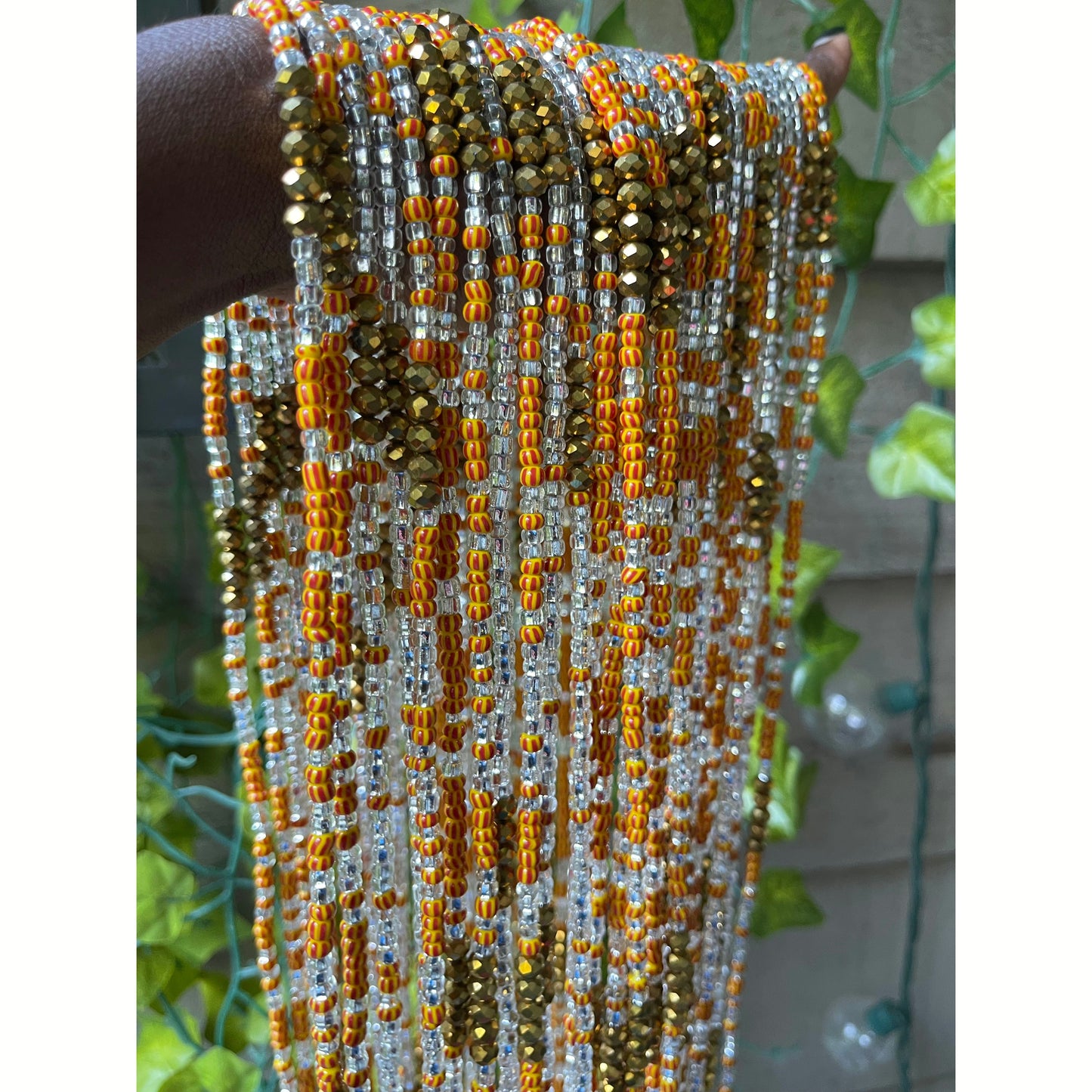Orange and Clear tiger stripe waistbeads