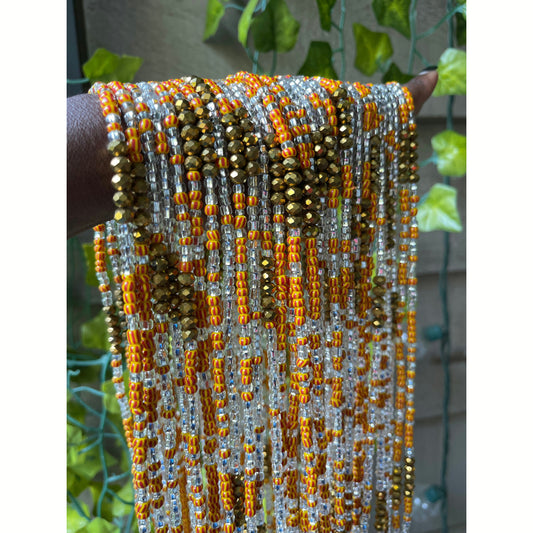 Orange and Clear tiger stripe waistbeads