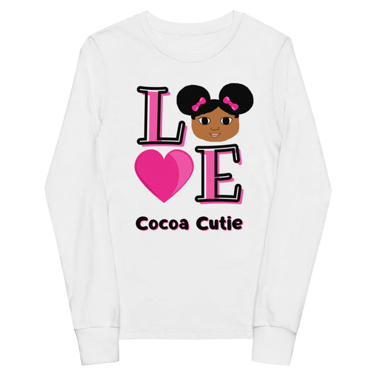 Cocoa Cutie Afro Puffs Love Cotton Youth Long Sleeve Tee-Jordyn